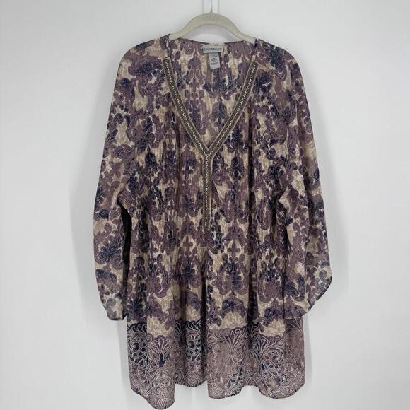 Catherines top 2x beaded sheer tunic lace plus size fairy boho peasant - Picture 1 of 4